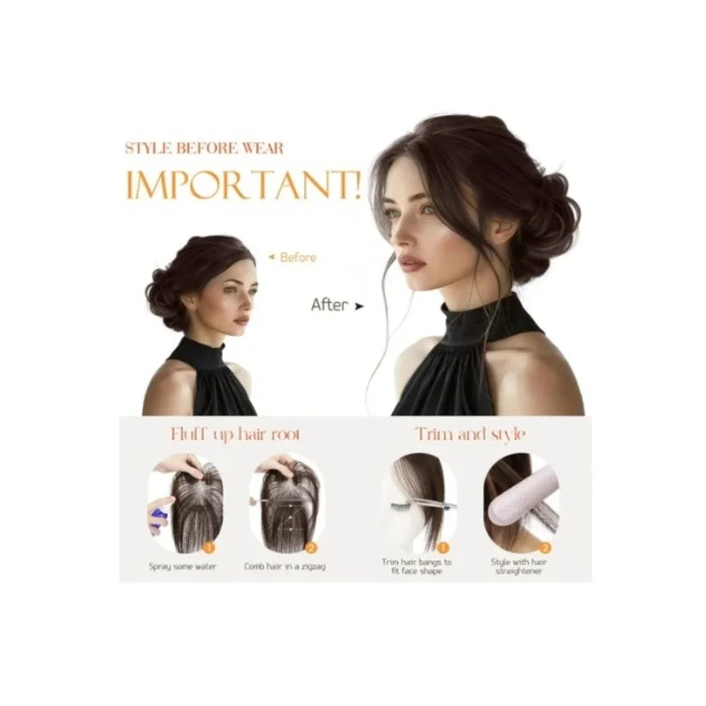 Hairro Human Hair Topper 11in Natural Black 1B No Edge Wiglet‎ Clip In Hairpiece